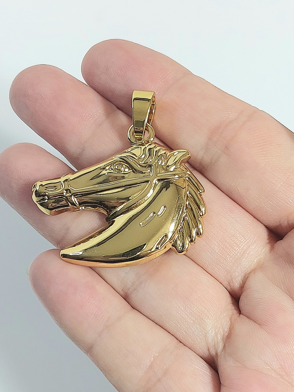Gold Plated Stainless Steel Horse Head Pendant Charm - Animals Theme
